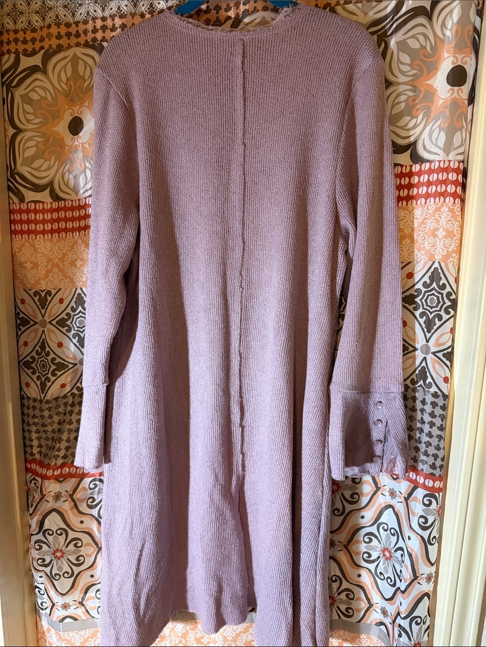 Krazy Kat Dusty Plum -  Duster/Long Cardigan Sweater w/ lace trim & bell cuffs - Picture 5 of 10
